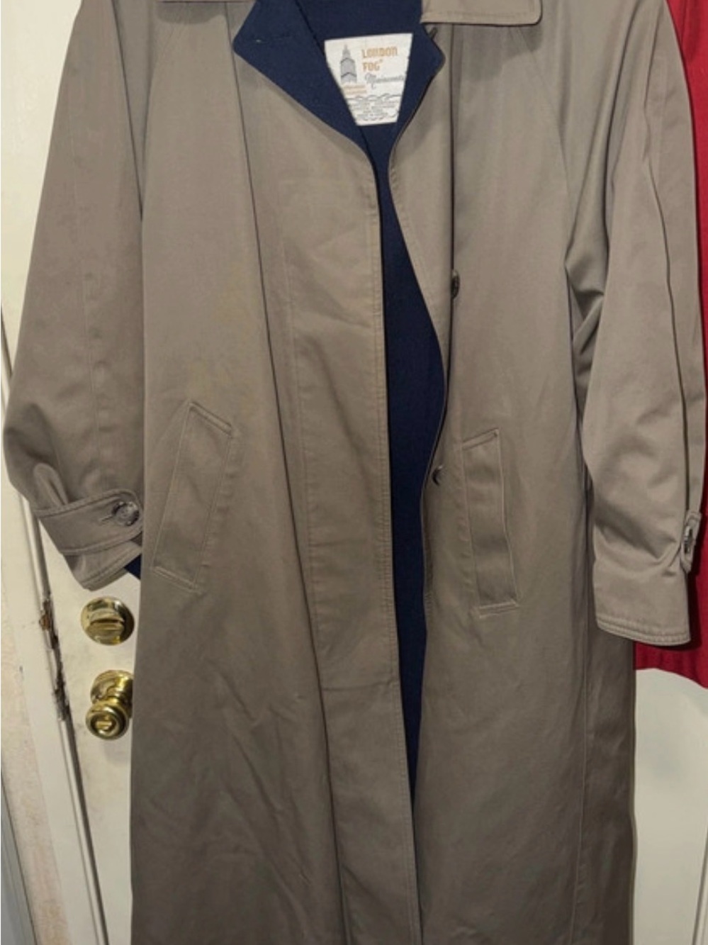 London Fog Men's Trench Coat in Taupe with Navy Lining